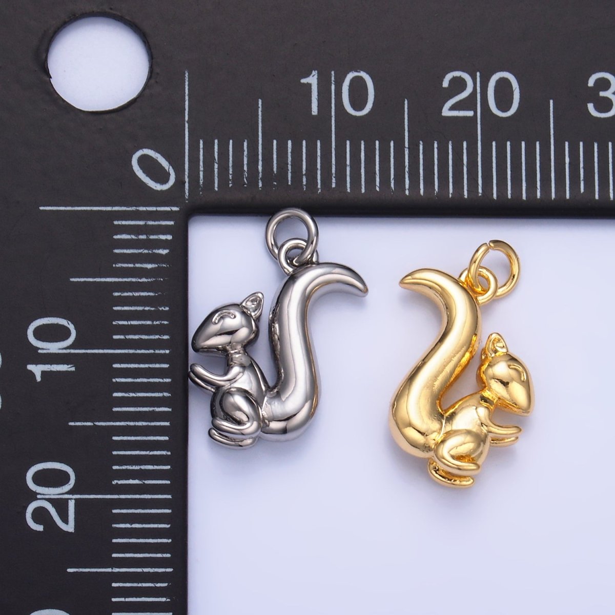 24K Gold Filled Squirrel Animal 3D Multidimensional Charm in Gold & Silver | W347 - DLUXCA