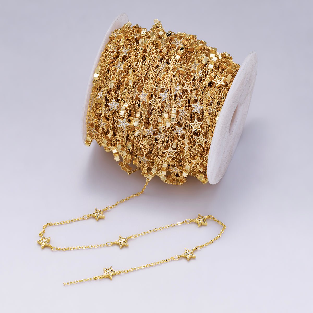 24K Gold Filled Star Charm CABLE Roll Chain Sold by Yard For Jewelry Making, Necklace Bracelet Anklet Supply Component | ROLL - 415 Clearance Pricing - DLUXCA