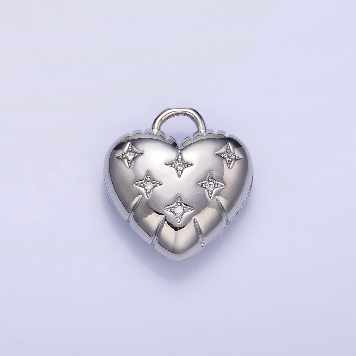 24K Gold Filled Star CZ Puffed Heart Charm in Gold & Silver | H035 - DLUXCA