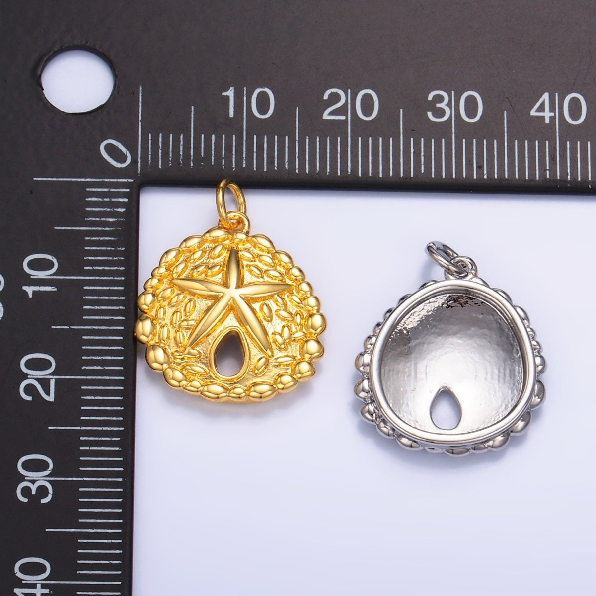 24K Gold Filled Starfish Sea Animal Dotted Textured Open Round Charm in Gold & Silver | W426 - DLUXCA