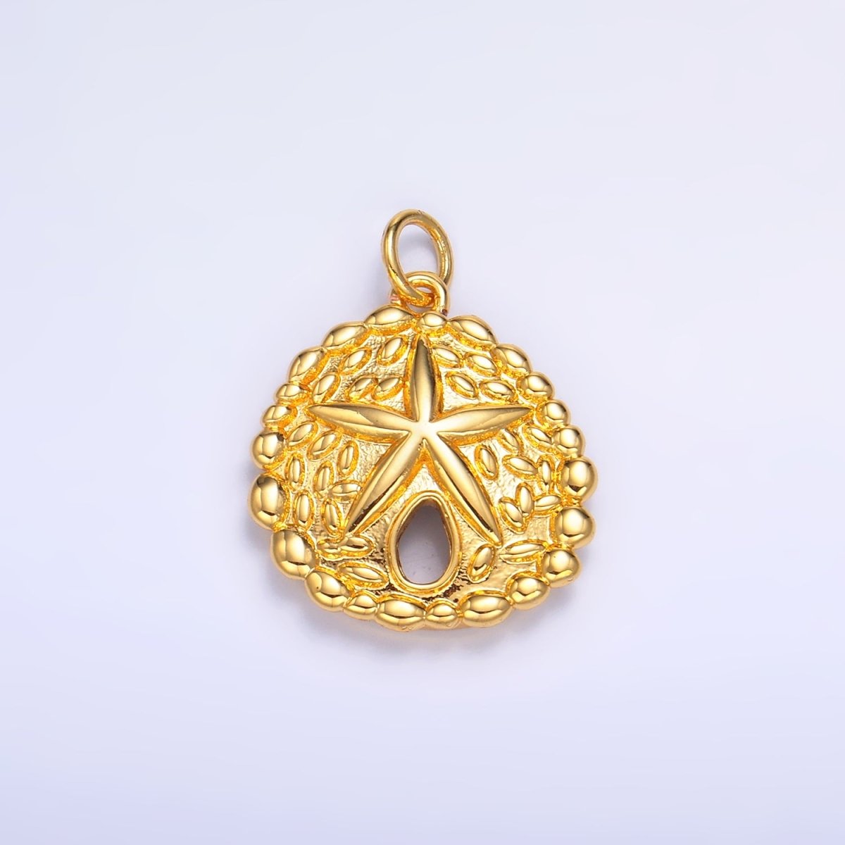 24K Gold Filled Starfish Sea Animal Dotted Textured Open Round Charm in Gold & Silver | W426 - DLUXCA