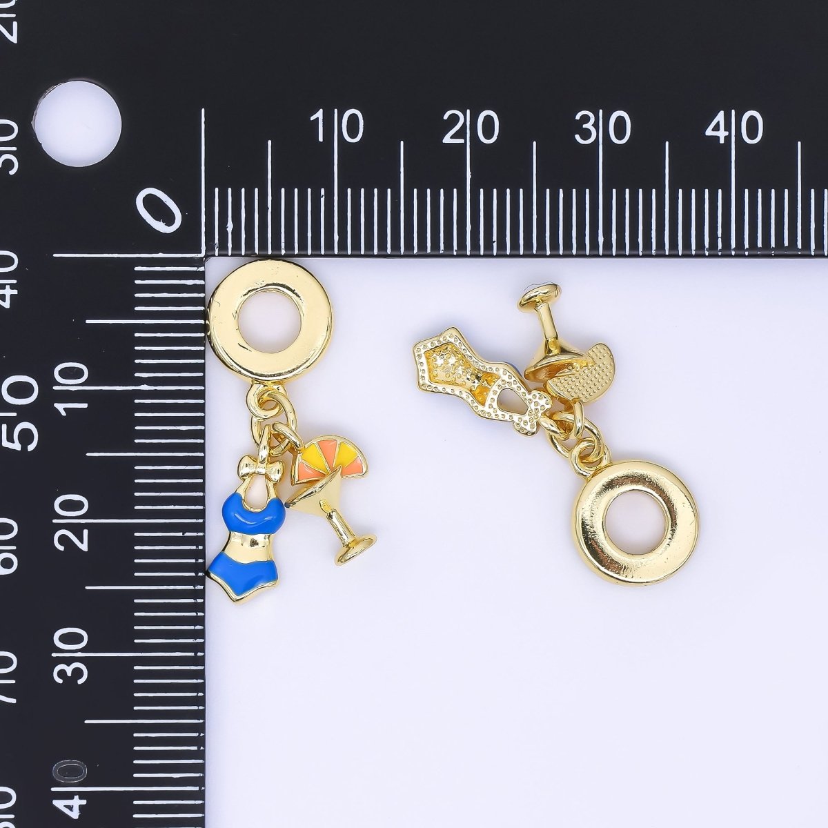 24K Gold Filled Summer Bikini Piña Colada Enamel Drop Rondelle Charm | AC1649 - DLUXCA