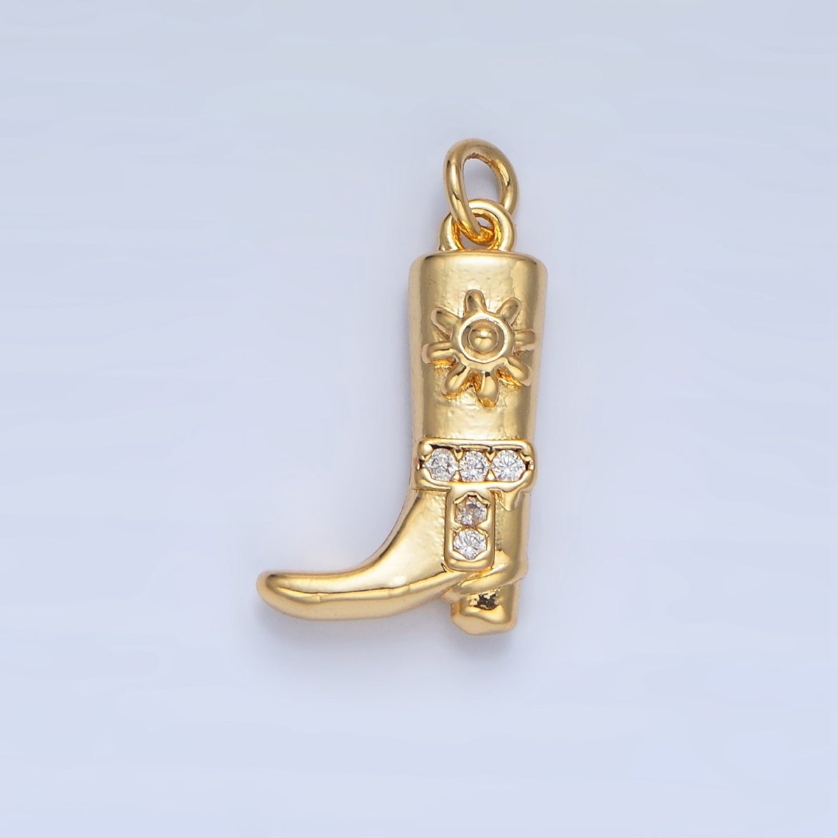 24K Gold Filled Sun Micro Paved CZ Cowboy Boot Charm in Gold & Silver | W076 - DLUXCA