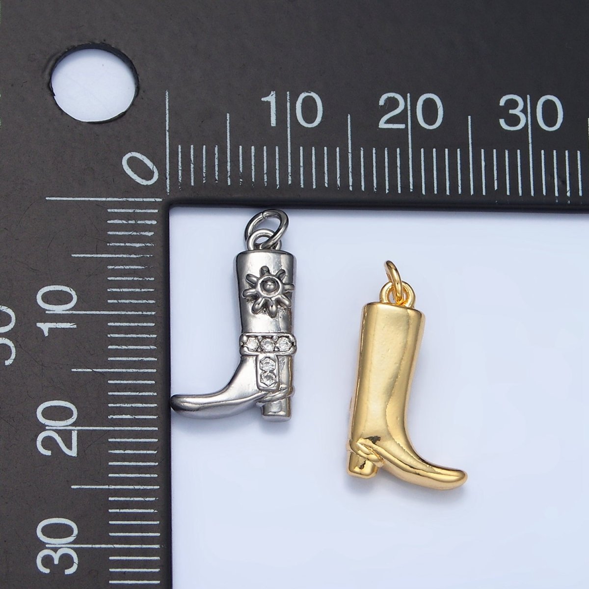 24K Gold Filled Sun Micro Paved CZ Cowboy Boot Charm in Gold & Silver | W076 - DLUXCA