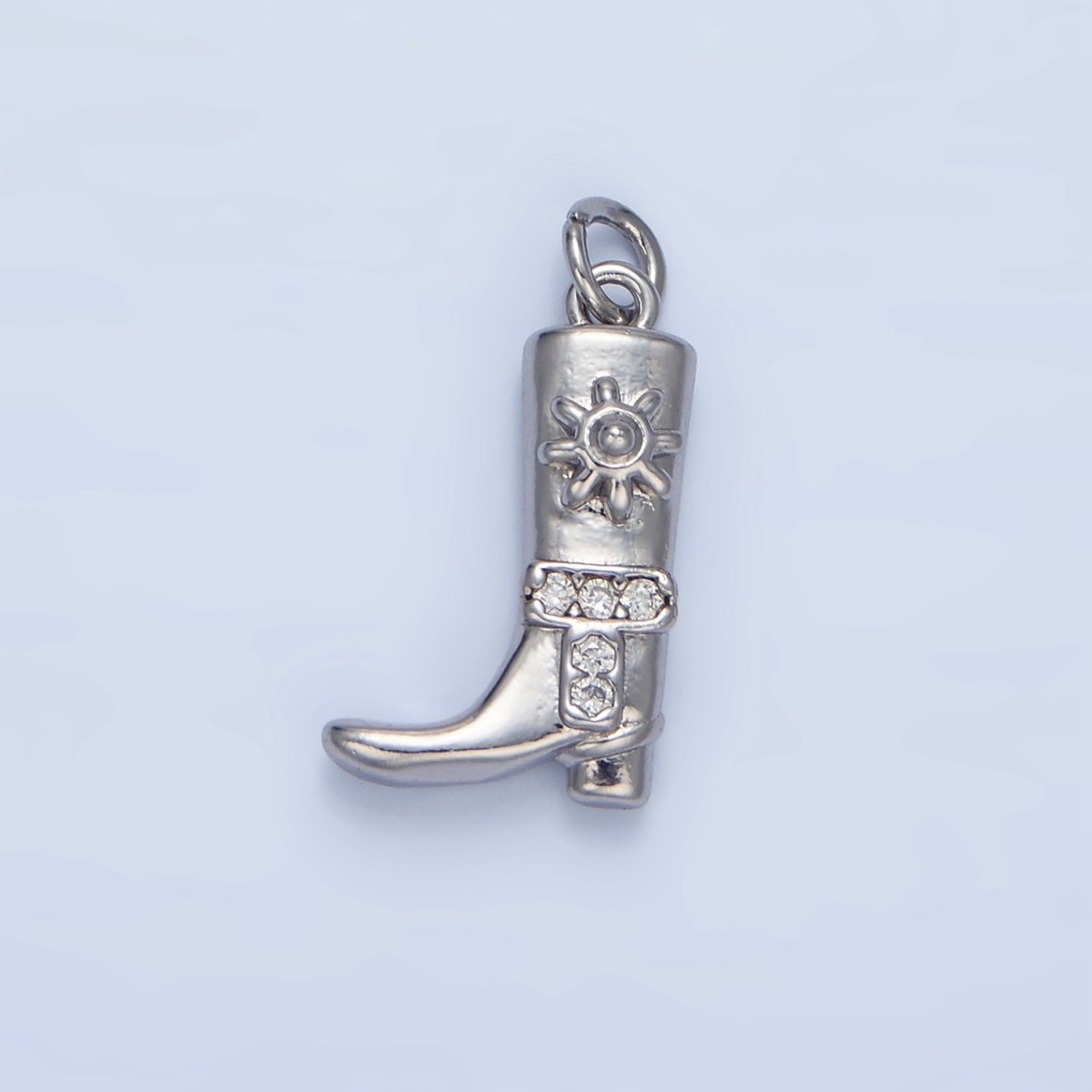 24K Gold Filled Sun Micro Paved CZ Cowboy Boot Charm in Gold & Silver | W076 - DLUXCA