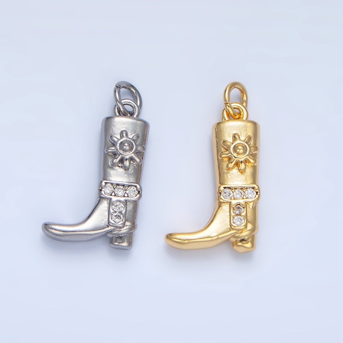 24K Gold Filled Sun Micro Paved CZ Cowboy Boot Charm in Gold & Silver | W076 - DLUXCA