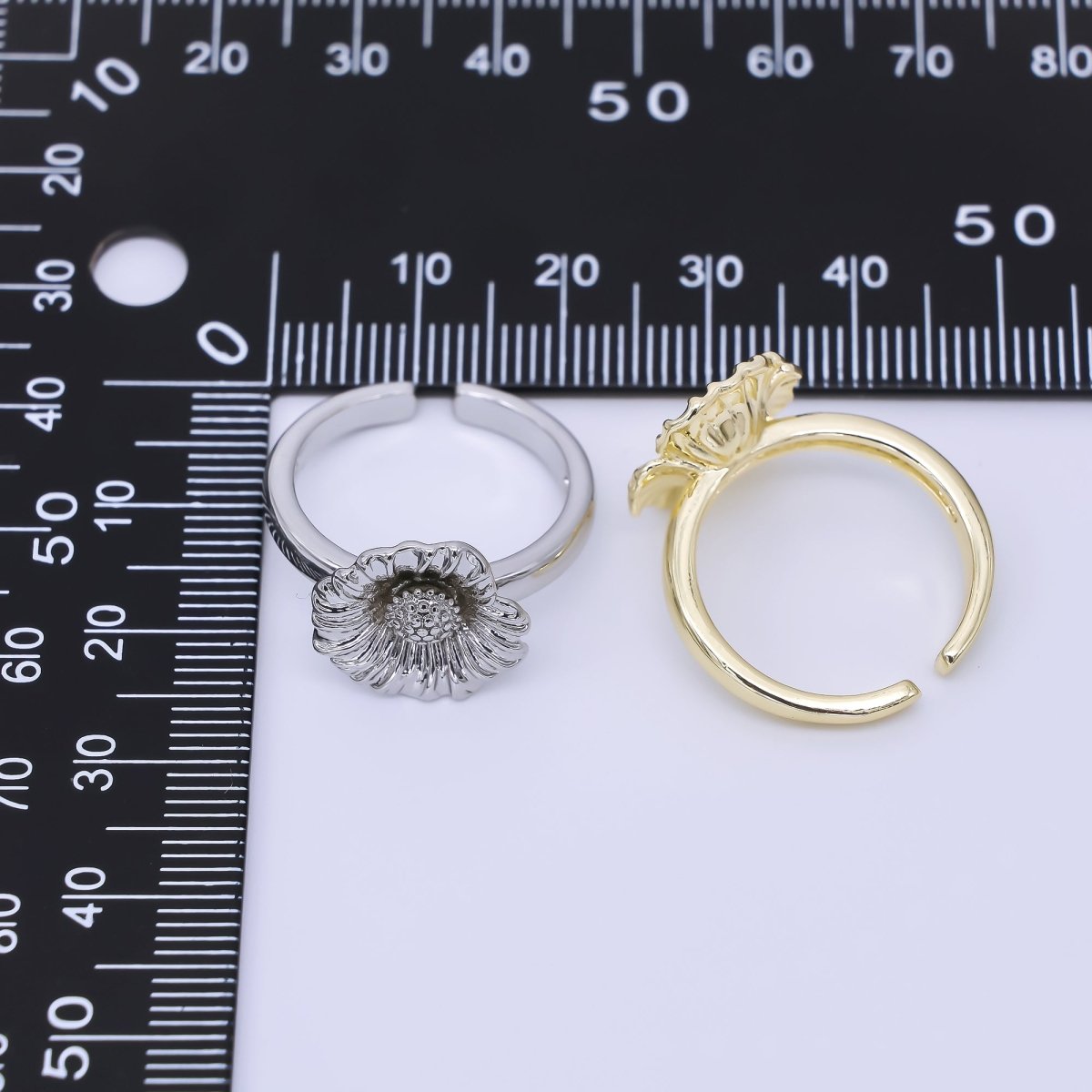 24K Gold Filled Sunflower Blossom Floral Solitaire Ring | O1613 O1619 - DLUXCA
