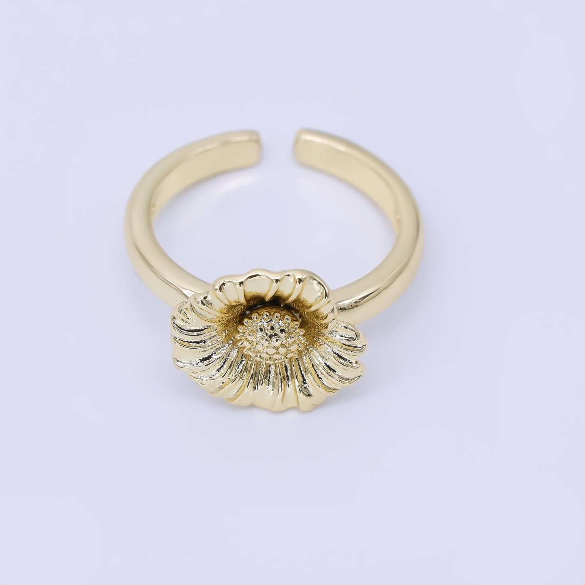 24K Gold Filled Sunflower Blossom Floral Solitaire Ring | O1613 O1619 - DLUXCA