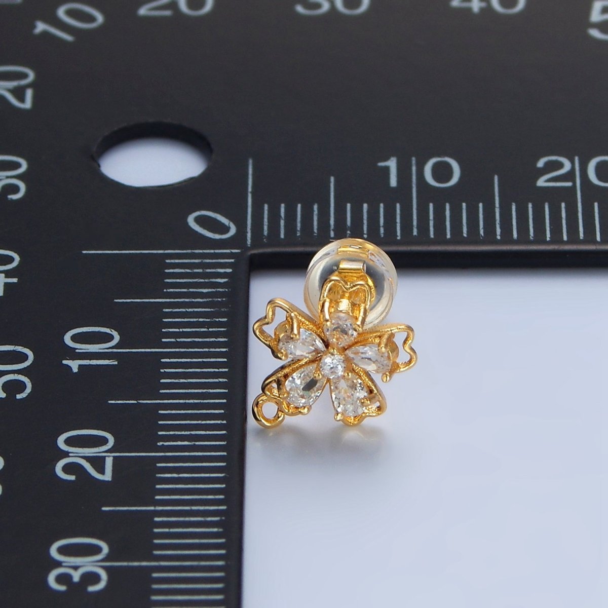 24K Gold Filled Teardrop CZ Flower Drop Stud Earring Findings | Z975 - DLUXCA