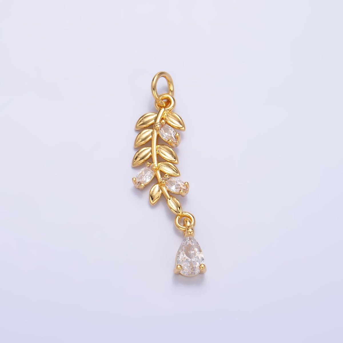 24K Gold Filled Teardrop CZ Leaf Nature Charm in Gold & Silver | W449 - DLUXCA