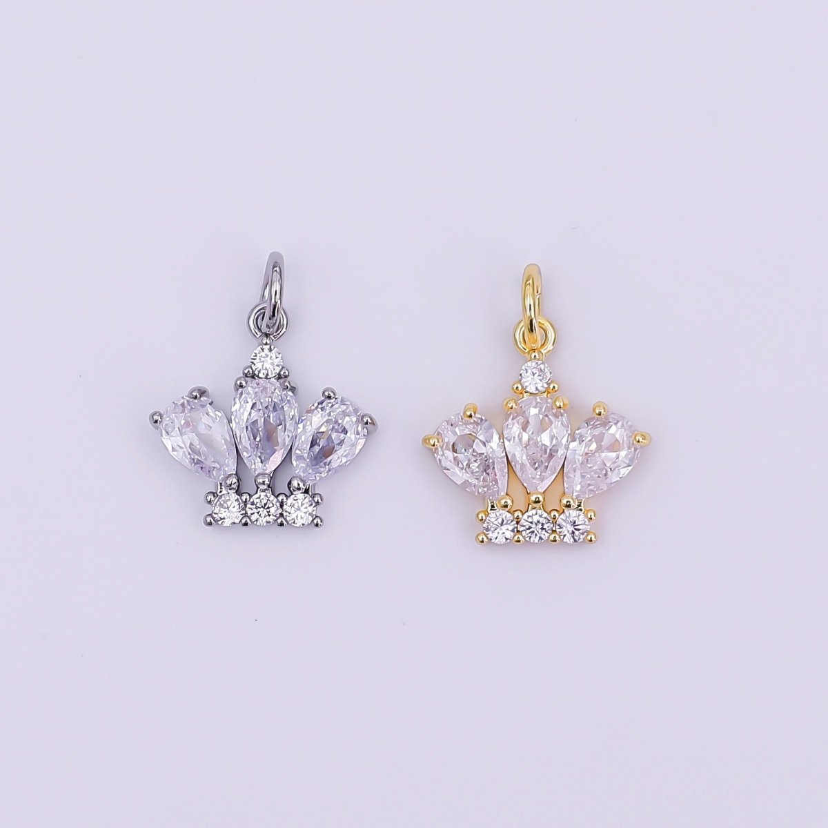 24K Gold Filled Teardrop CZ Micro Paved Charm in Gold & Silver | AJ327 - DLUXCA