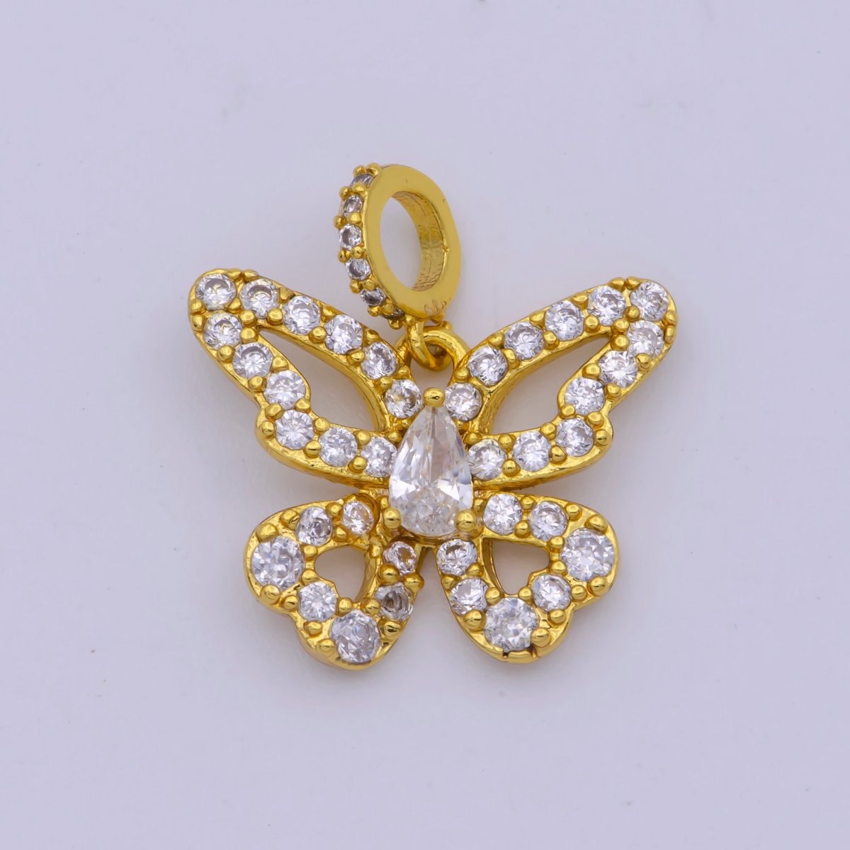 24K Gold Filled Teardrop CZ Micro Paved Open Butterfly Animal Pendant | I330 - DLUXCA