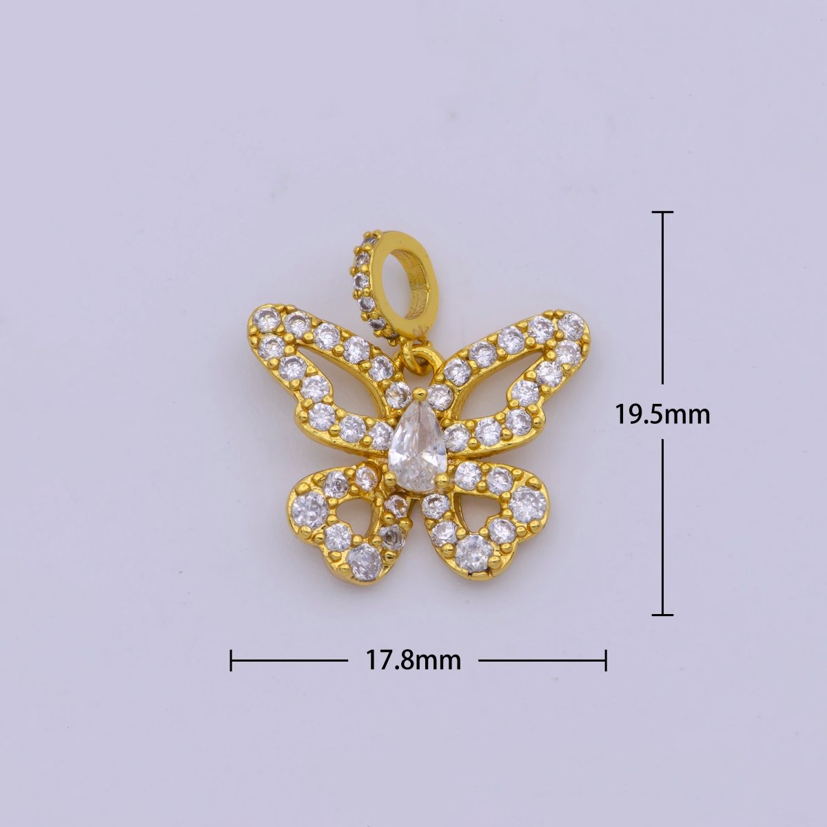 24K Gold Filled Teardrop CZ Micro Paved Open Butterfly Animal Pendant | I330 - DLUXCA