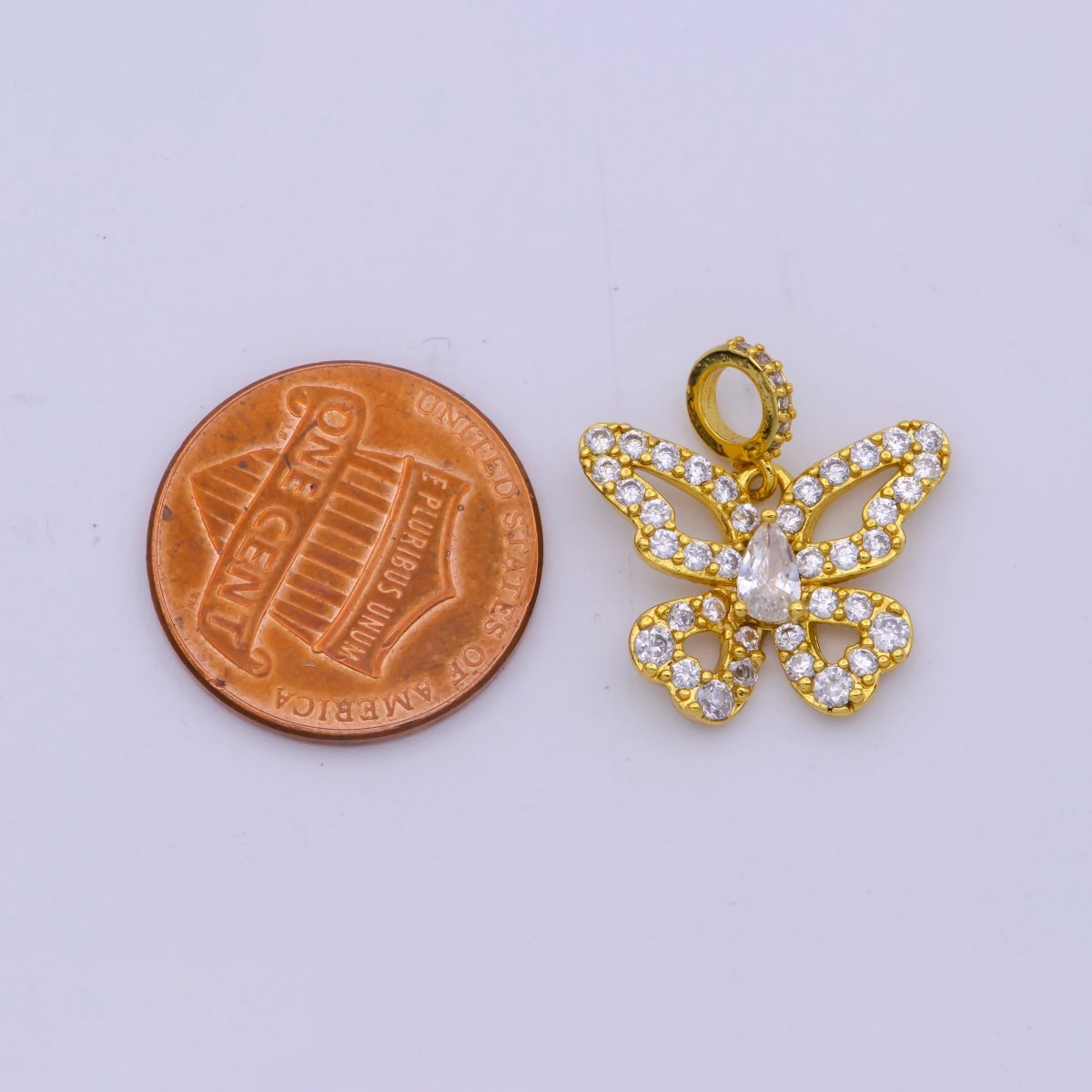 24K Gold Filled Teardrop CZ Micro Paved Open Butterfly Animal Pendant | I330 - DLUXCA