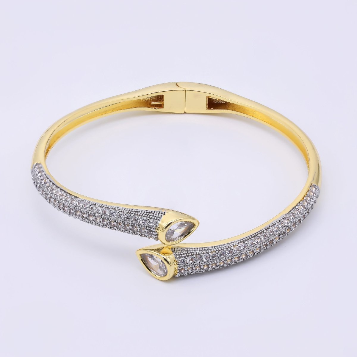 24K Gold Filled Teardrop CZ Micro Paved Wrap Bangle Bracelet | WA - 1463 - DLUXCA
