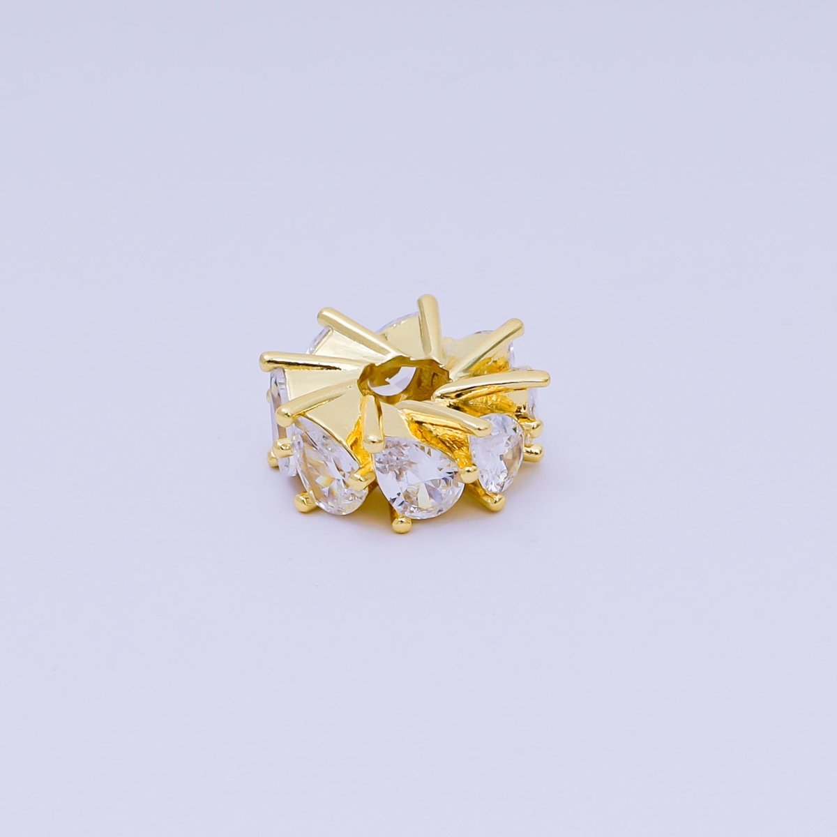 24K Gold Filled Teardrop CZ Round Open Donut Bead Spacer | B918 - DLUXCA