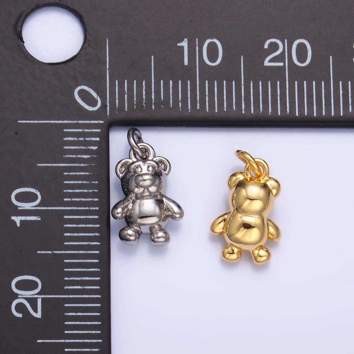 24K Gold Filled Teddy Bear Animal Multidimensional 3D Charm in Gold & Silver | W797 - DLUXCA