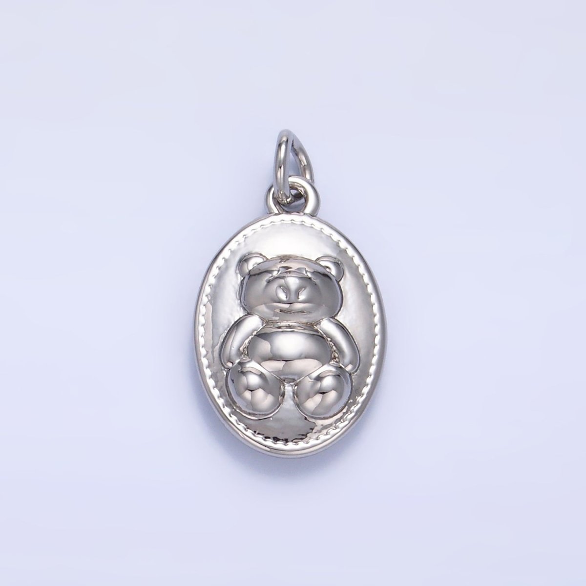 24K Gold Filled Teddy Bear Oval Charm in Gold & Silver | W217 - DLUXCA