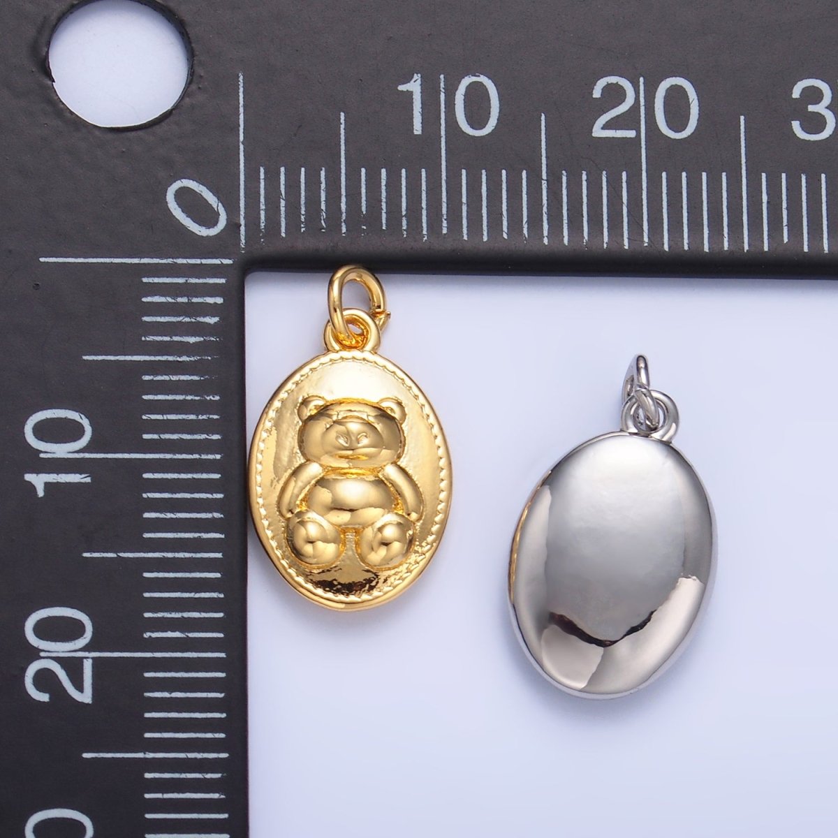 24K Gold Filled Teddy Bear Oval Charm in Gold & Silver | W217 - DLUXCA