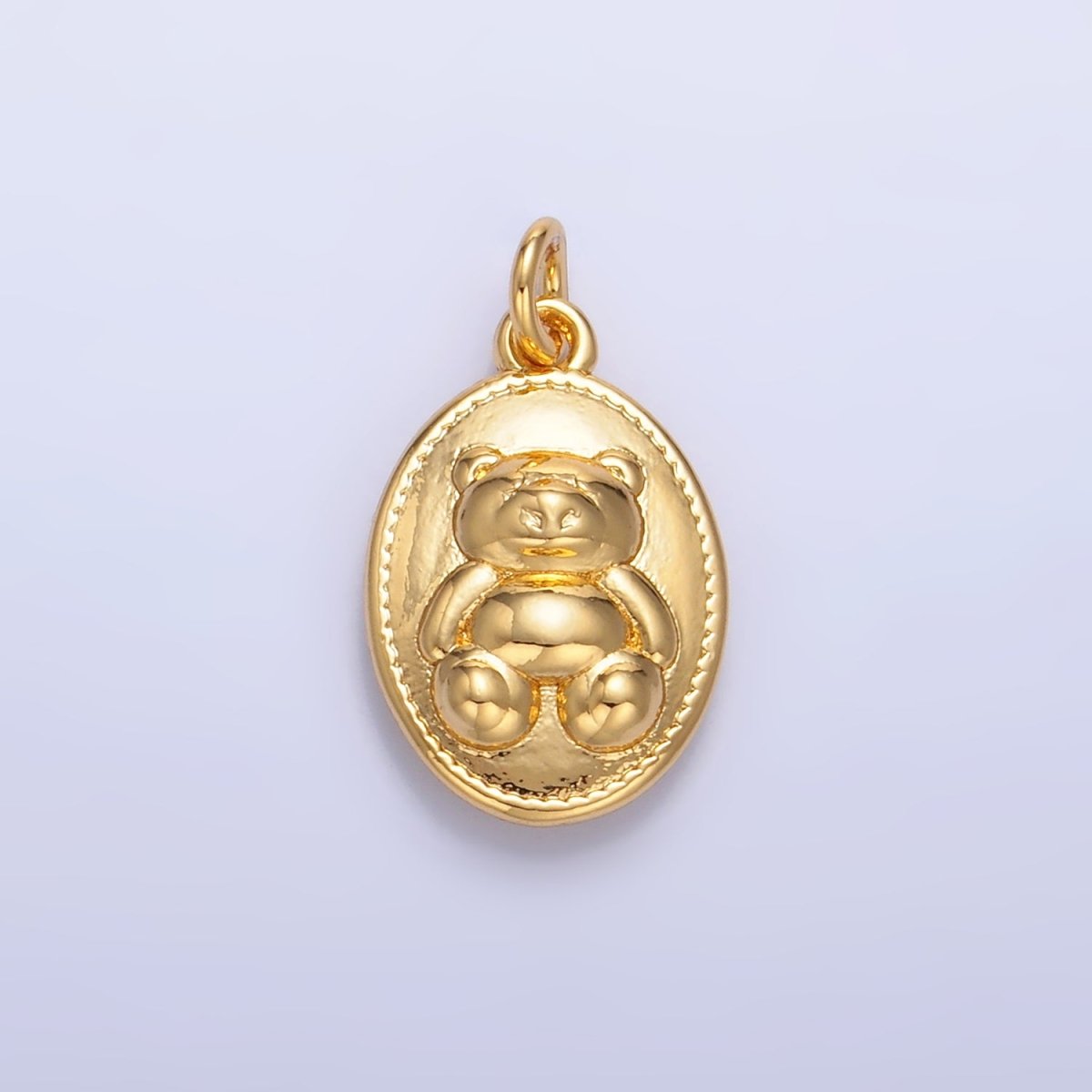 24K Gold Filled Teddy Bear Oval Charm in Gold & Silver | W217 - DLUXCA