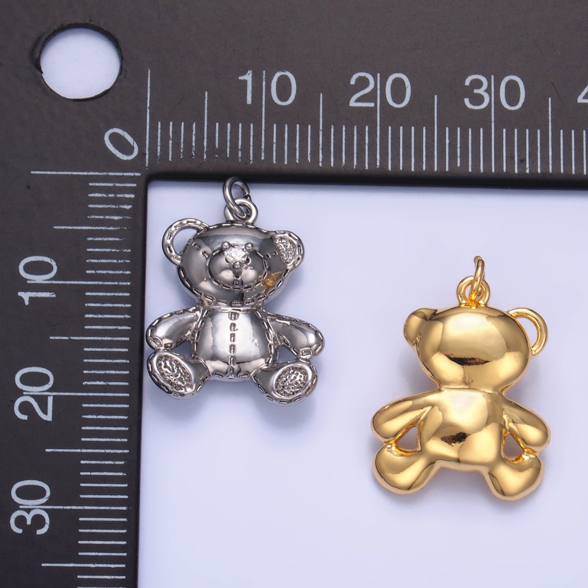 24K Gold Filled Teddy Bear Toy Animal Charm in Gold & Silver | W364 - DLUXCA