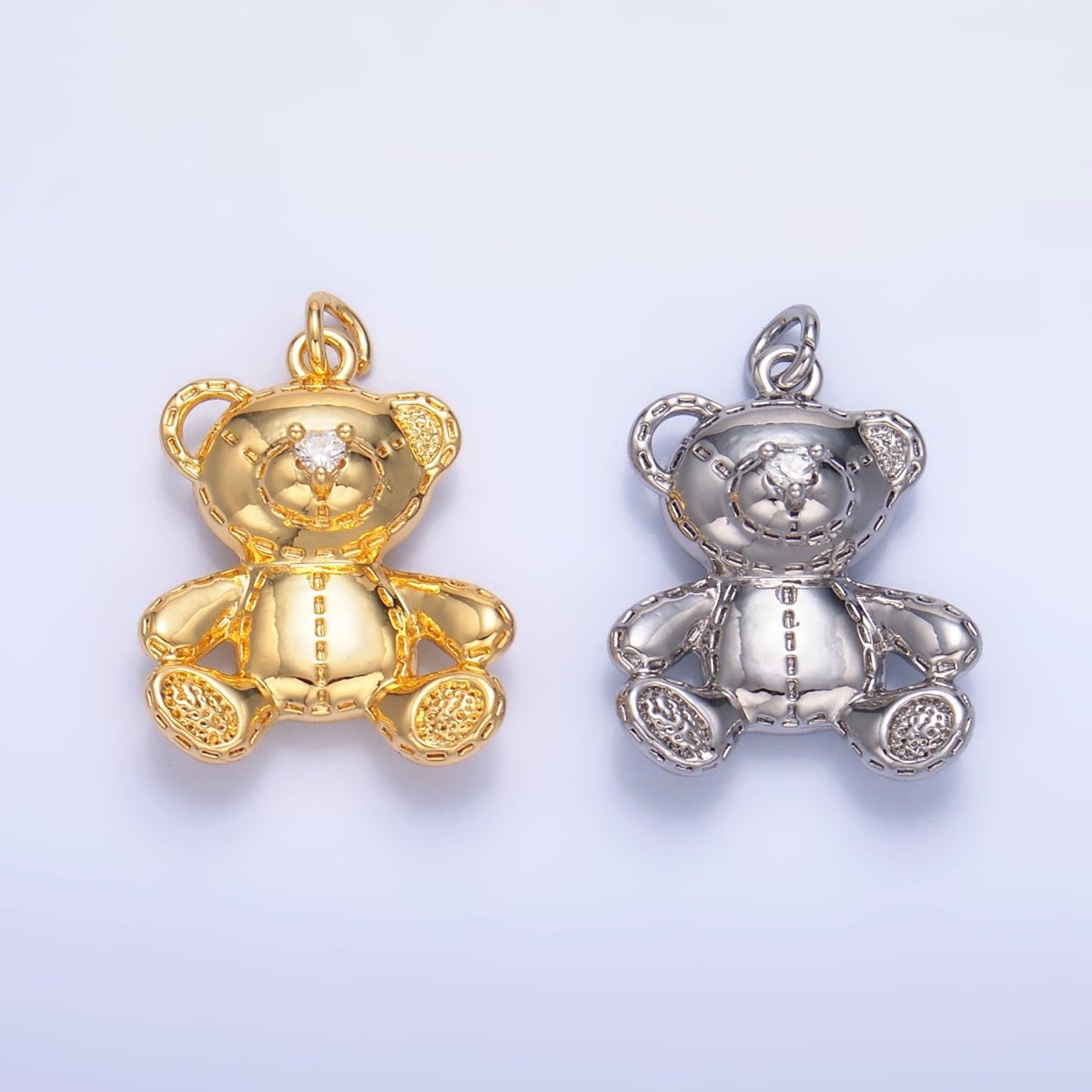 24K Gold Filled Teddy Bear Toy Animal Charm in Gold & Silver | W364 - DLUXCA