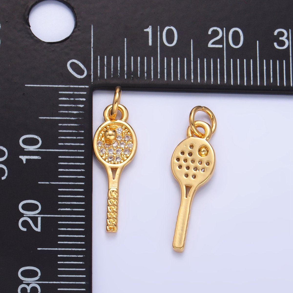 24K Gold Filled Tennis Racket Micro Paved CZ Sports Multidimensional 3D Charm | W117 - DLUXCA