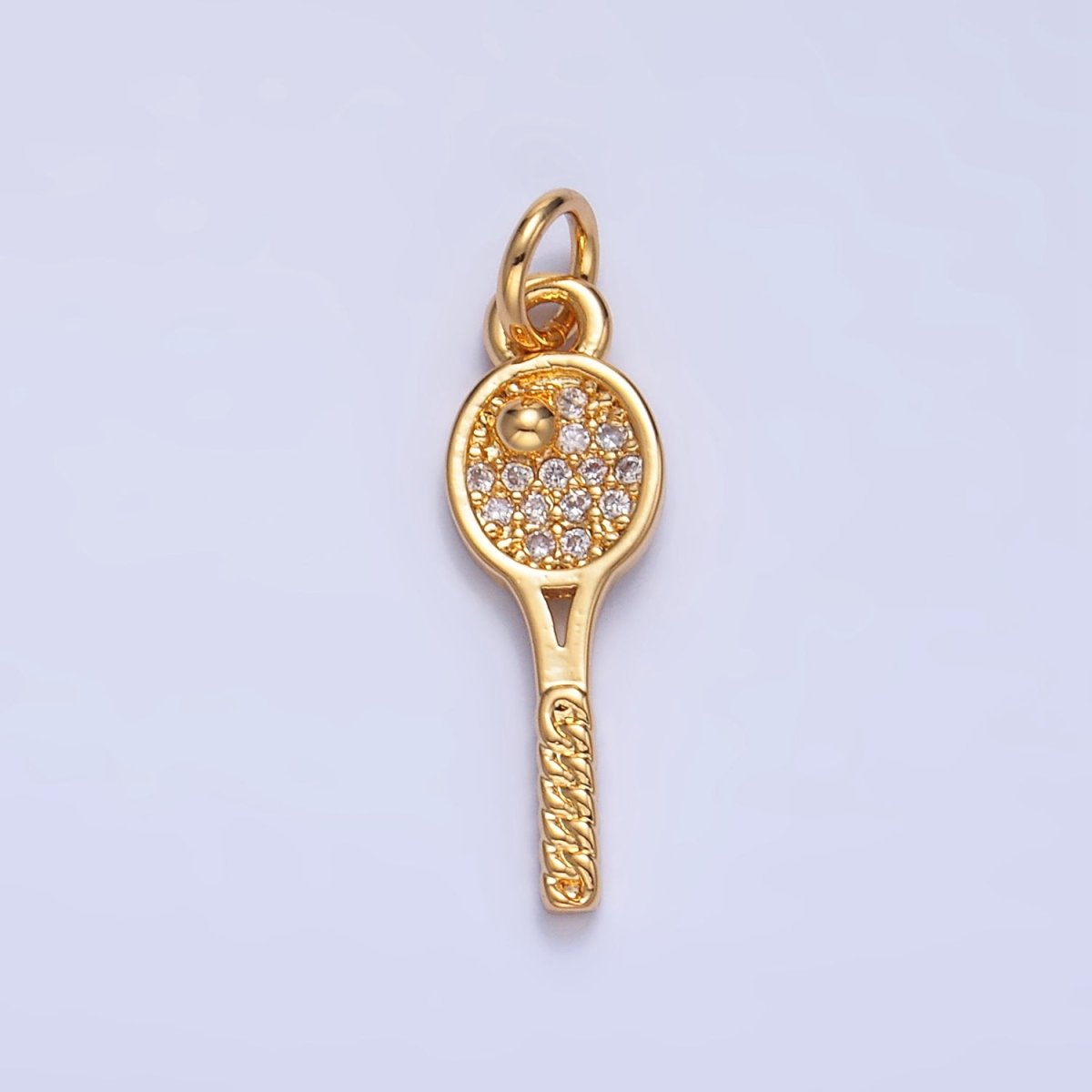 24K Gold Filled Tennis Racket Micro Paved CZ Sports Multidimensional 3D Charm | W117 - DLUXCA