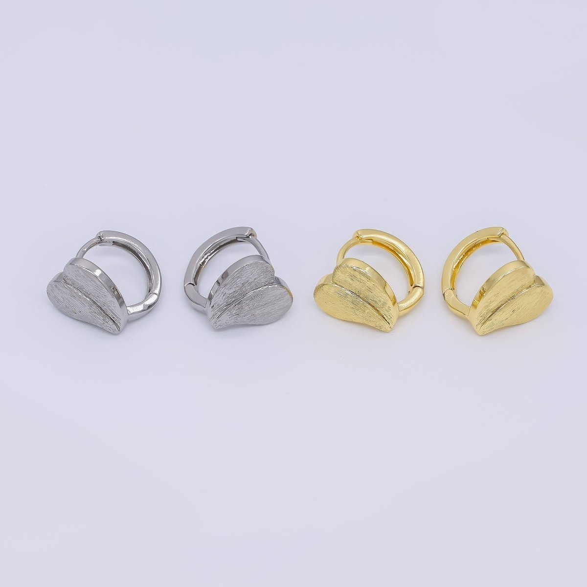 24K Gold Filled Textured Heart Huggie Earrings in Gold & Silver | AJ - 036 AJ - 037 - DLUXCA