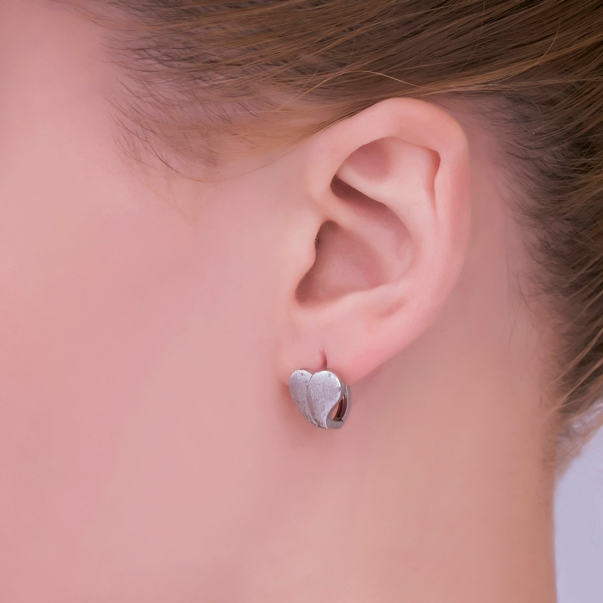 24K Gold Filled Textured Heart Huggie Earrings in Gold & Silver | AJ - 036 AJ - 037 - DLUXCA