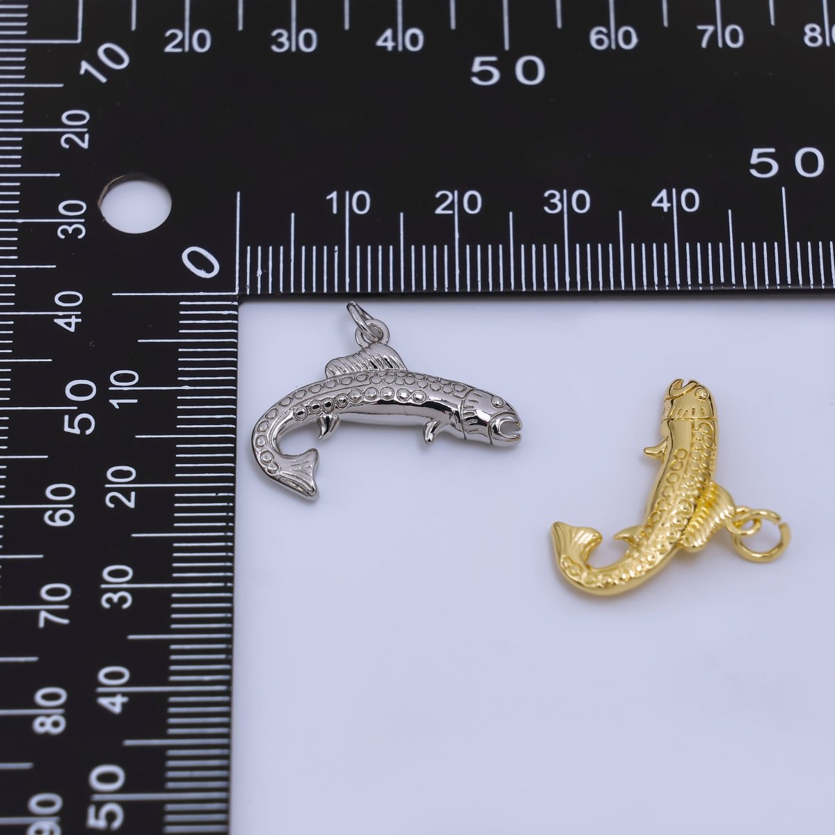 24K Gold Filled Textured Multidimensional Fish Charm in Gold & Silver | AJ371 - DLUXCA