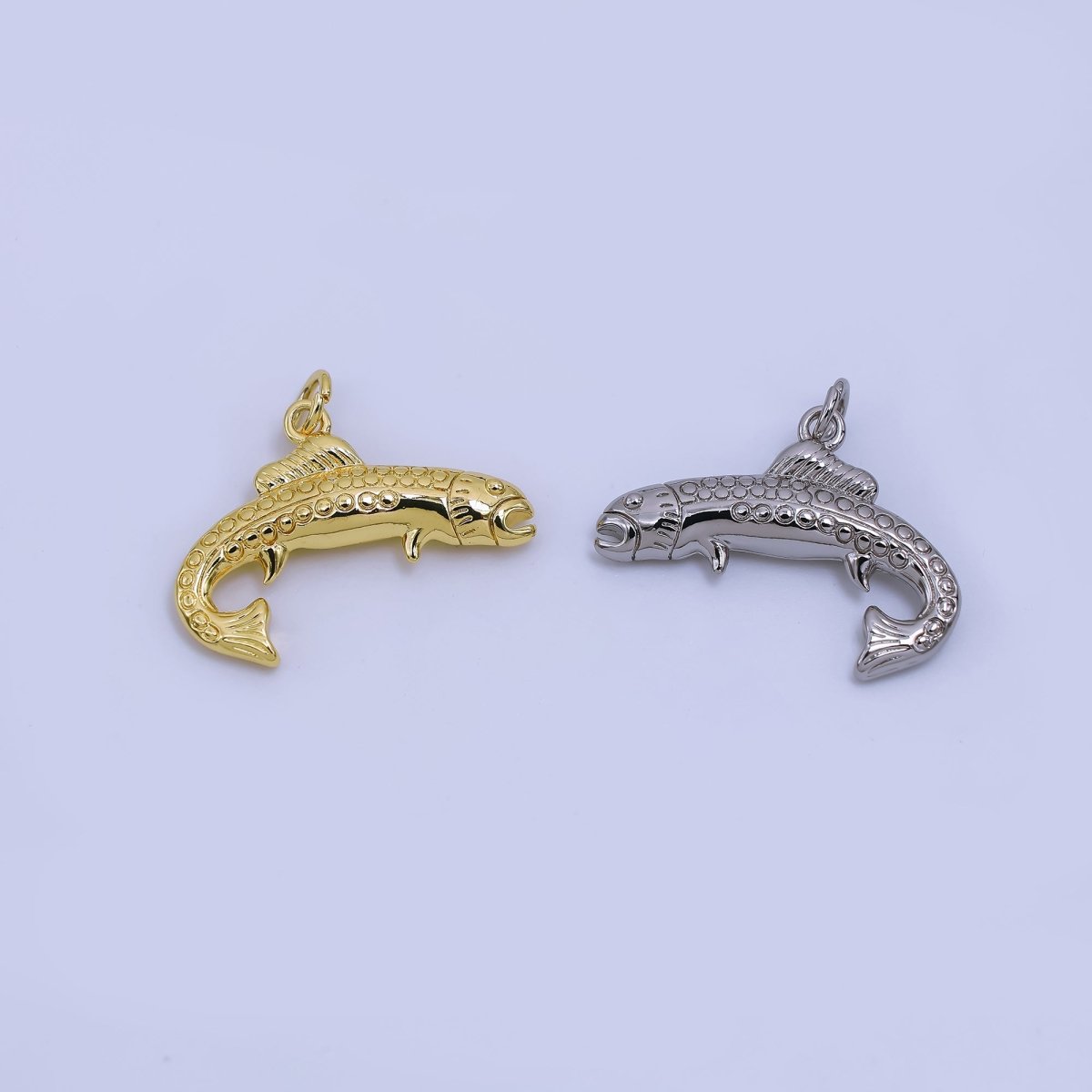 24K Gold Filled Textured Multidimensional Fish Charm in Gold & Silver | AJ371 - DLUXCA