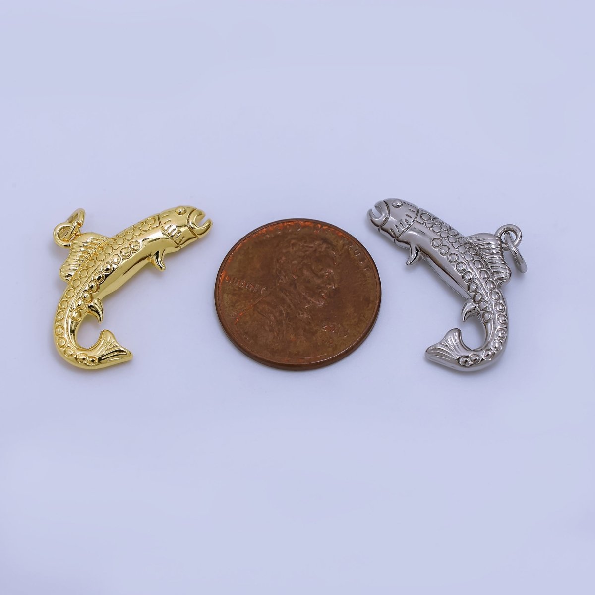 24K Gold Filled Textured Multidimensional Fish Charm in Gold & Silver | AJ371 - DLUXCA