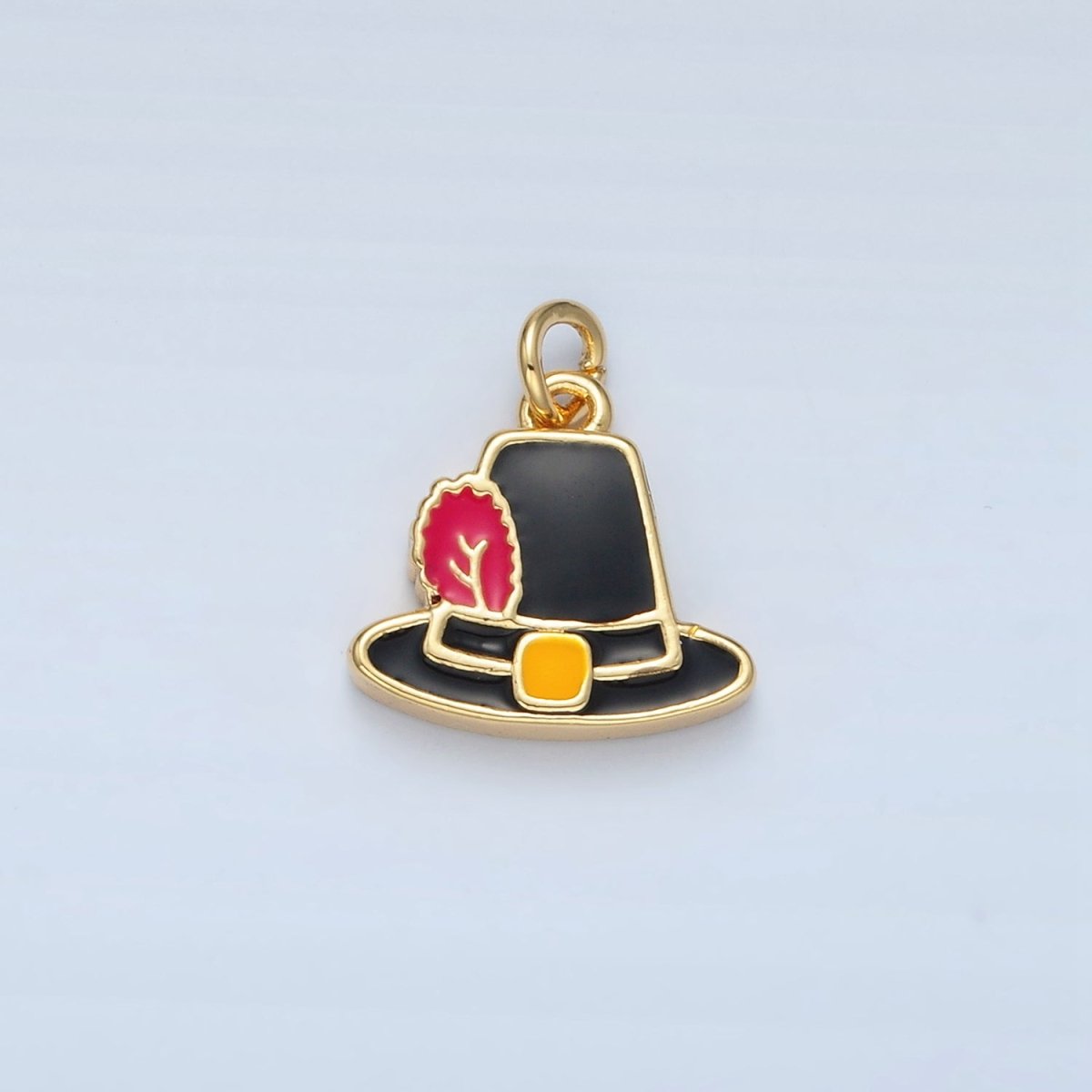 24K Gold Filled Thanksgiving Black Pilgrim Hat Charm in Gold & Silver | N773 - DLUXCA