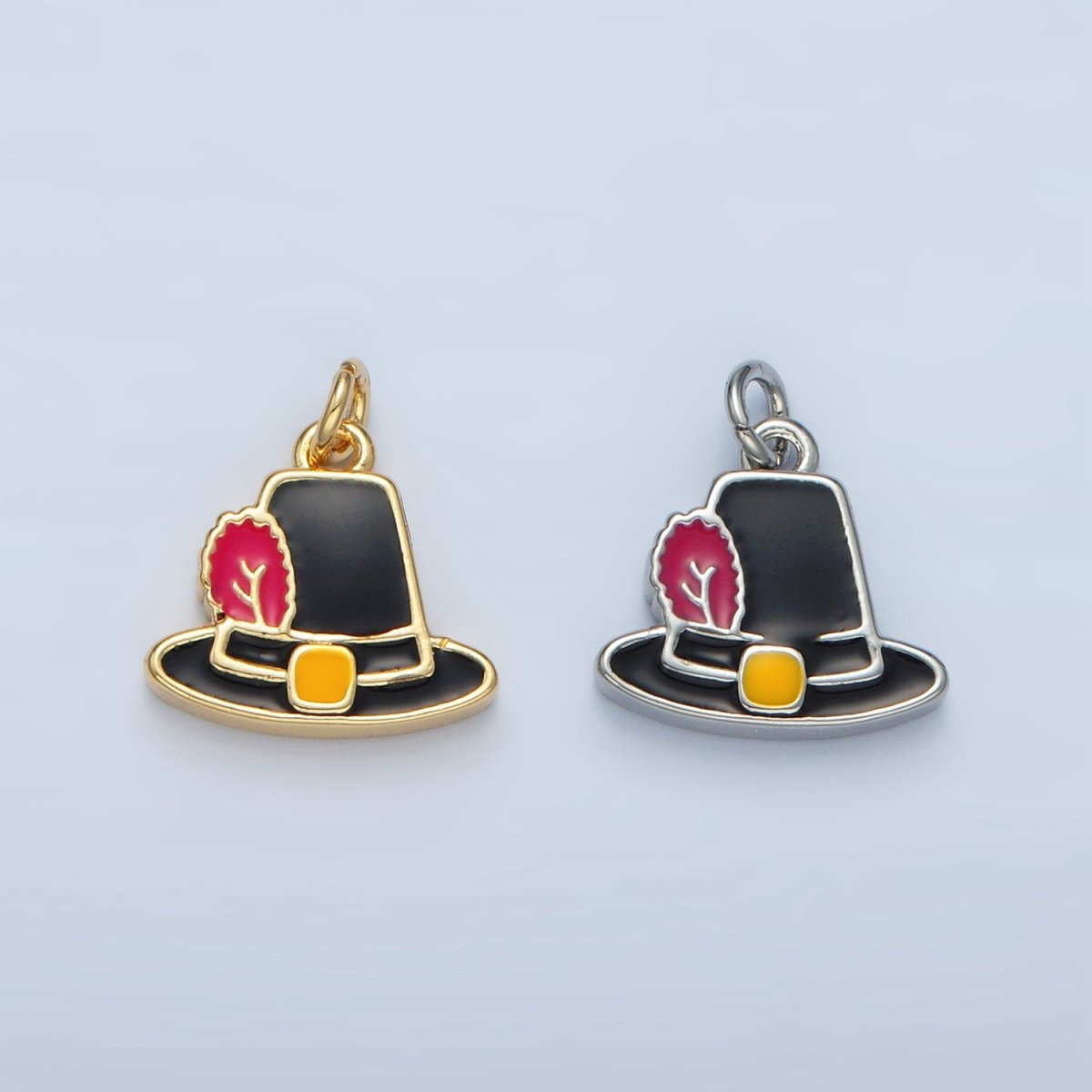 24K Gold Filled Thanksgiving Black Pilgrim Hat Charm in Gold & Silver | N773 - DLUXCA