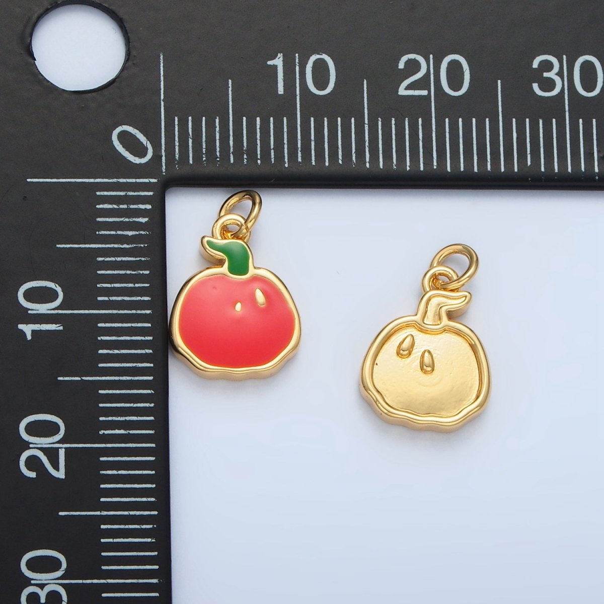 24K Gold Filled Thanksgiving Pumpkin Fruit Enamel Mini Charm in Gold & Silver | N786 - DLUXCA