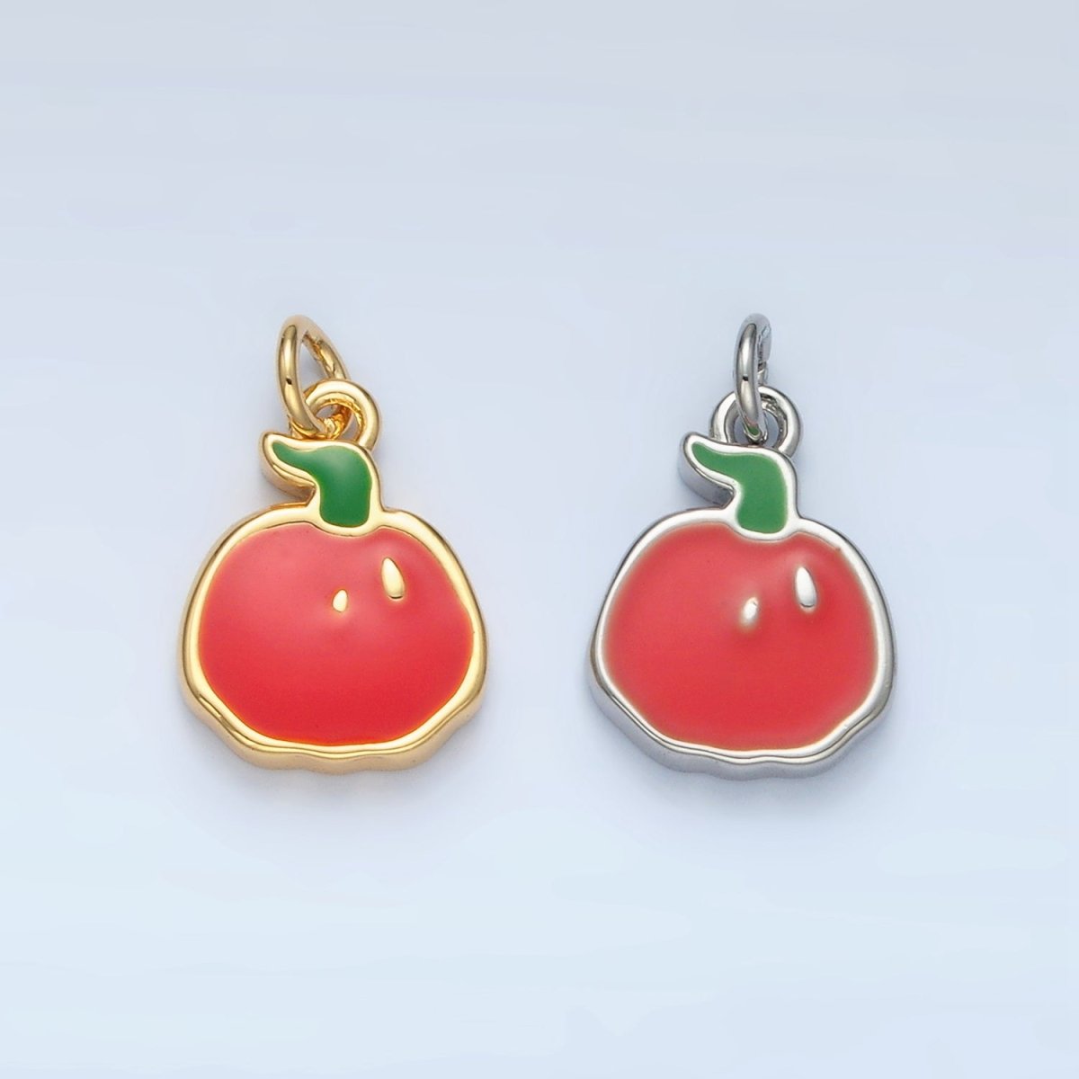 24K Gold Filled Thanksgiving Pumpkin Fruit Enamel Mini Charm in Gold & Silver | N786 - DLUXCA