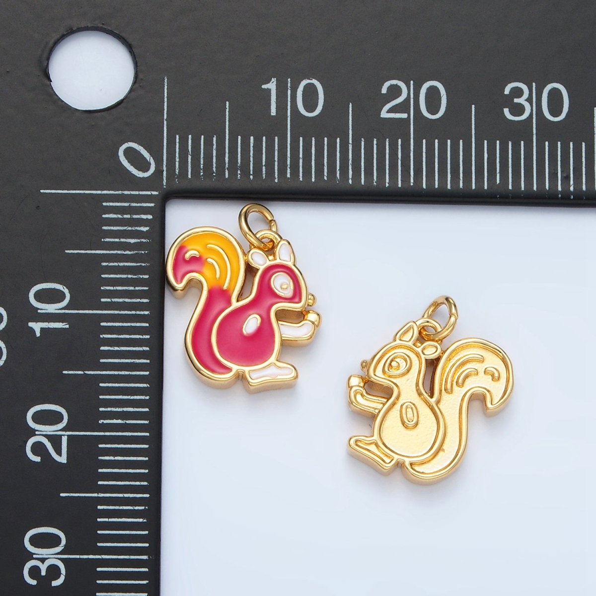 24K Gold Filled Thanksgiving Squirrel Enamel Charm in Gold & Silver | N791 - DLUXCA