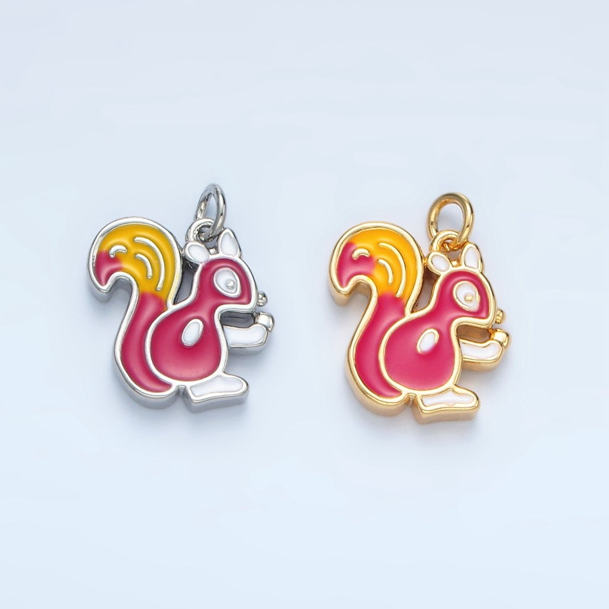 24K Gold Filled Thanksgiving Squirrel Enamel Charm in Gold & Silver | N791 - DLUXCA