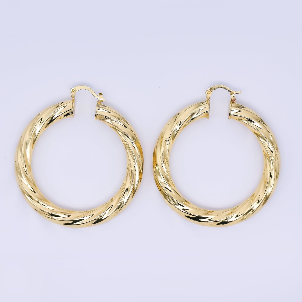 24K Gold Filled Thick & Spiral Golden Twist French Lock Hoops Earrings | AJ - 100 - DLUXCA