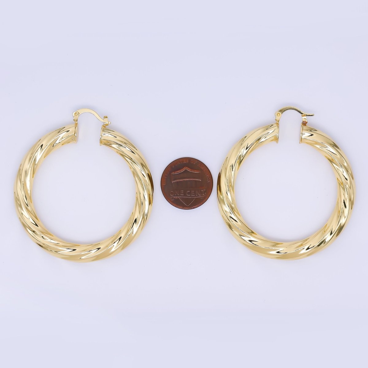 24K Gold Filled Thick & Spiral Golden Twist French Lock Hoops Earrings | AJ - 100 - DLUXCA