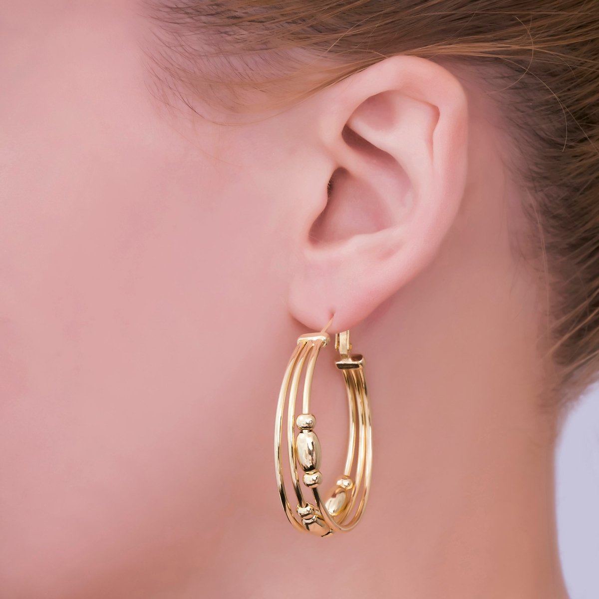 24K Gold Filled Three - Layered Candy Bar French Lock Hoops Earrings | AJ - 101 - DLUXCA