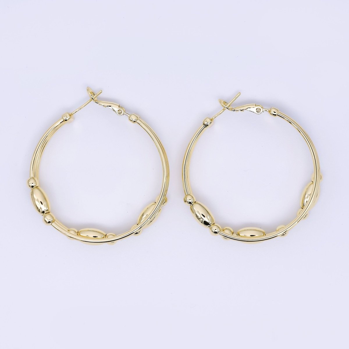 24K Gold Filled Three - Layered Candy Bar French Lock Hoops Earrings | AJ - 101 - DLUXCA