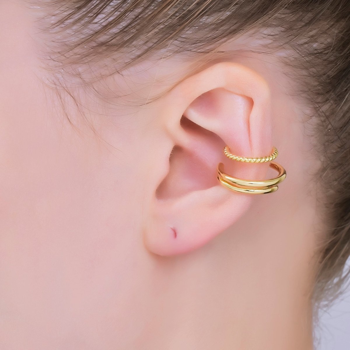 24K Gold Filled Three Styles Band Ear Cuff Earrings in Gold & Silver | AI184 AI185 - DLUXCA