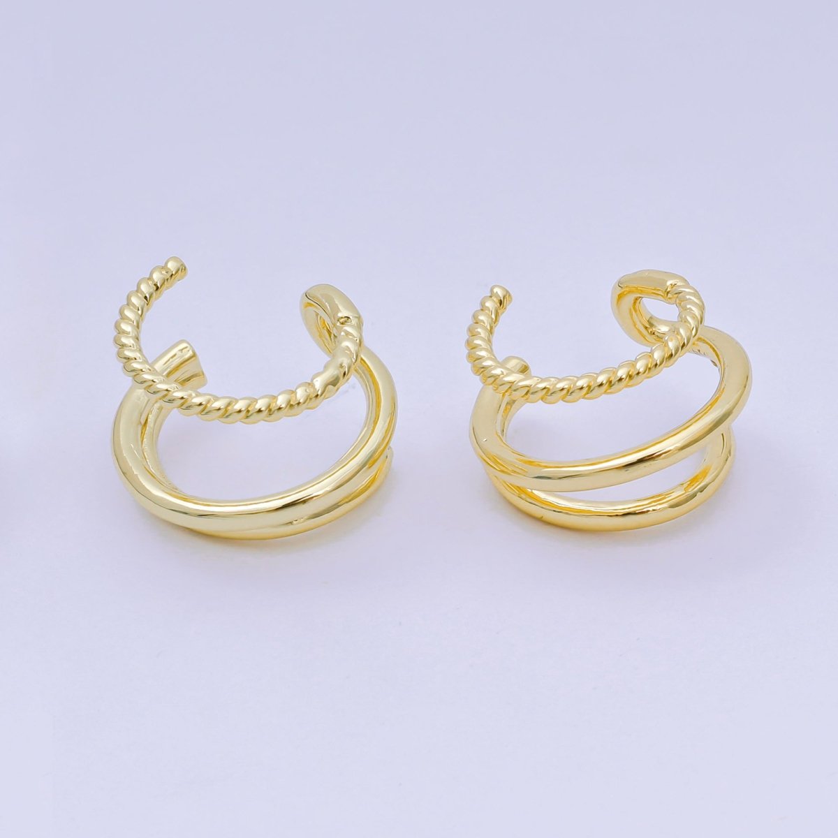 24K Gold Filled Three Styles Band Ear Cuff Earrings in Gold & Silver | AI184 AI185 - DLUXCA