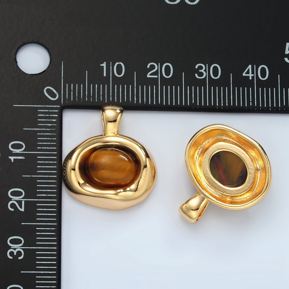 24K Gold Filled Tiger Eye Gemstone Oval Molten Bezel Pendant | H876 - DLUXCA