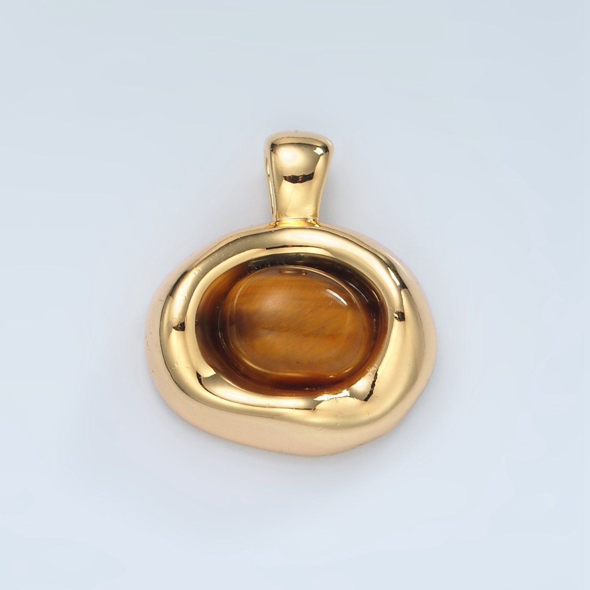 24K Gold Filled Tiger Eye Gemstone Oval Molten Bezel Pendant | H876 - DLUXCA