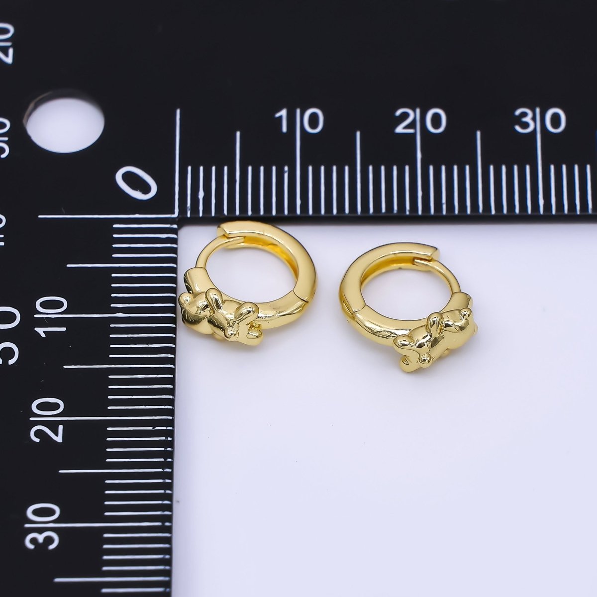 24K Gold Filled Tiny Teddy Bear Animal Lever back Huggie Hoops Earrings | AJ - 060 - DLUXCA