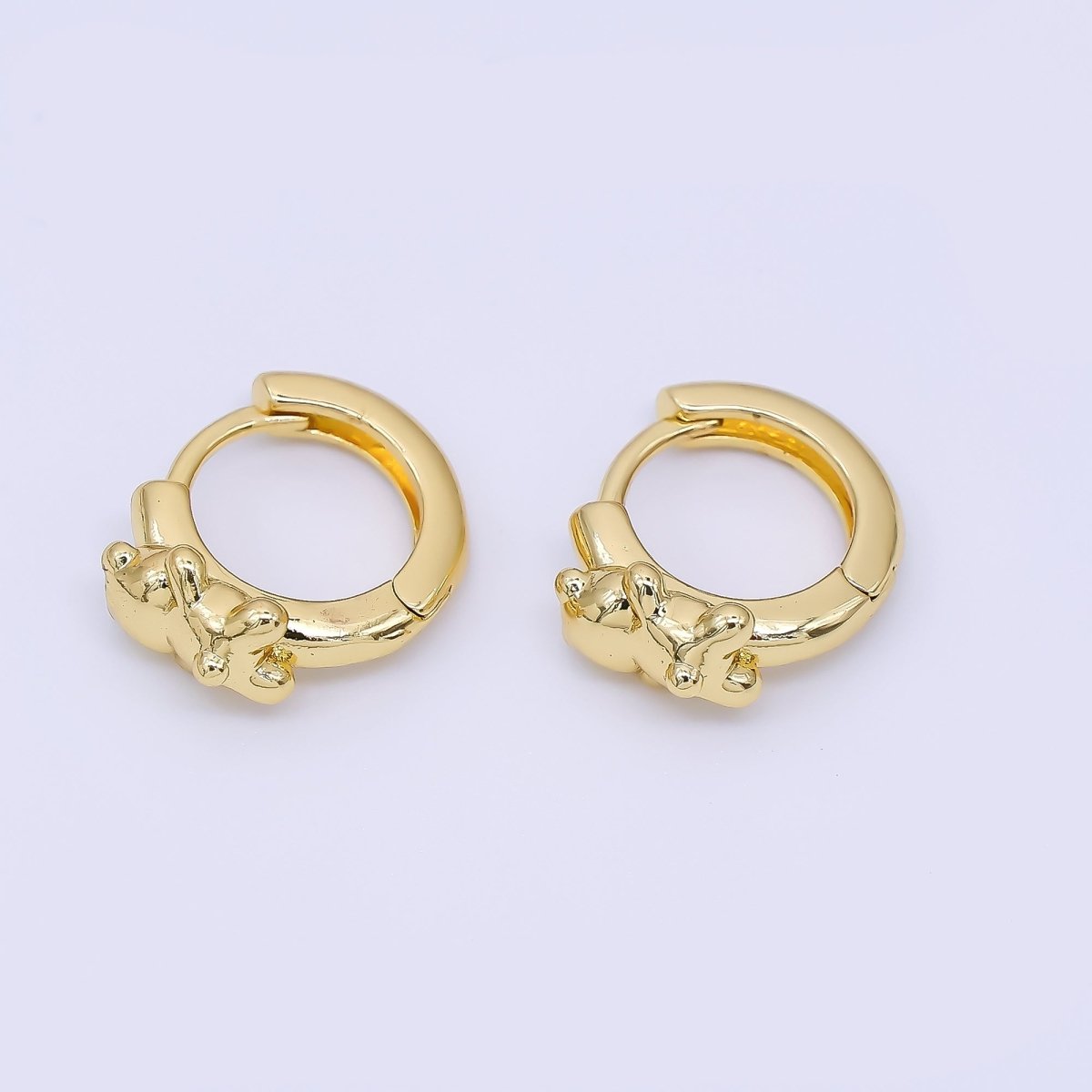 24K Gold Filled Tiny Teddy Bear Animal Lever back Huggie Hoops Earrings | AJ - 060 - DLUXCA