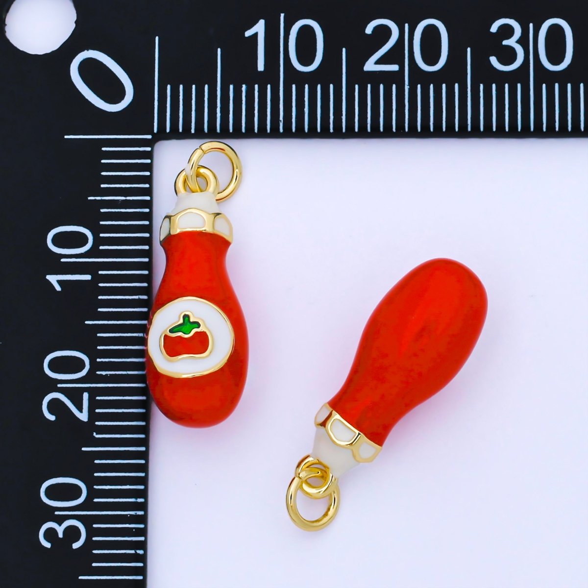 24K Gold Filled Tomato Ketchup Enamel 3D Multidimensional Charm | AF1564 - DLUXCA